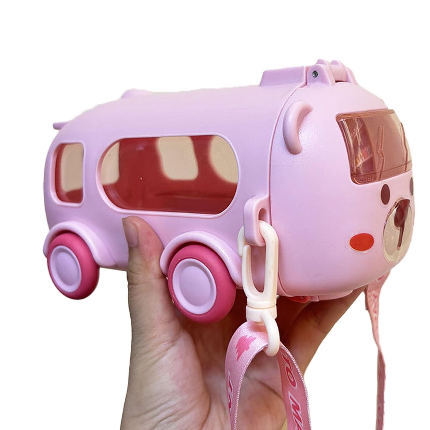 Imported 600ml Bus Water Bottle | Kids Cute Bus Shape | Strap, Sipper & Straw | Leakproof BPA Free (Random Colour)